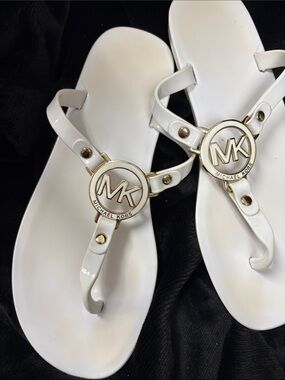 Michael Kors White Jelly MK Logo T-Strap Sandals